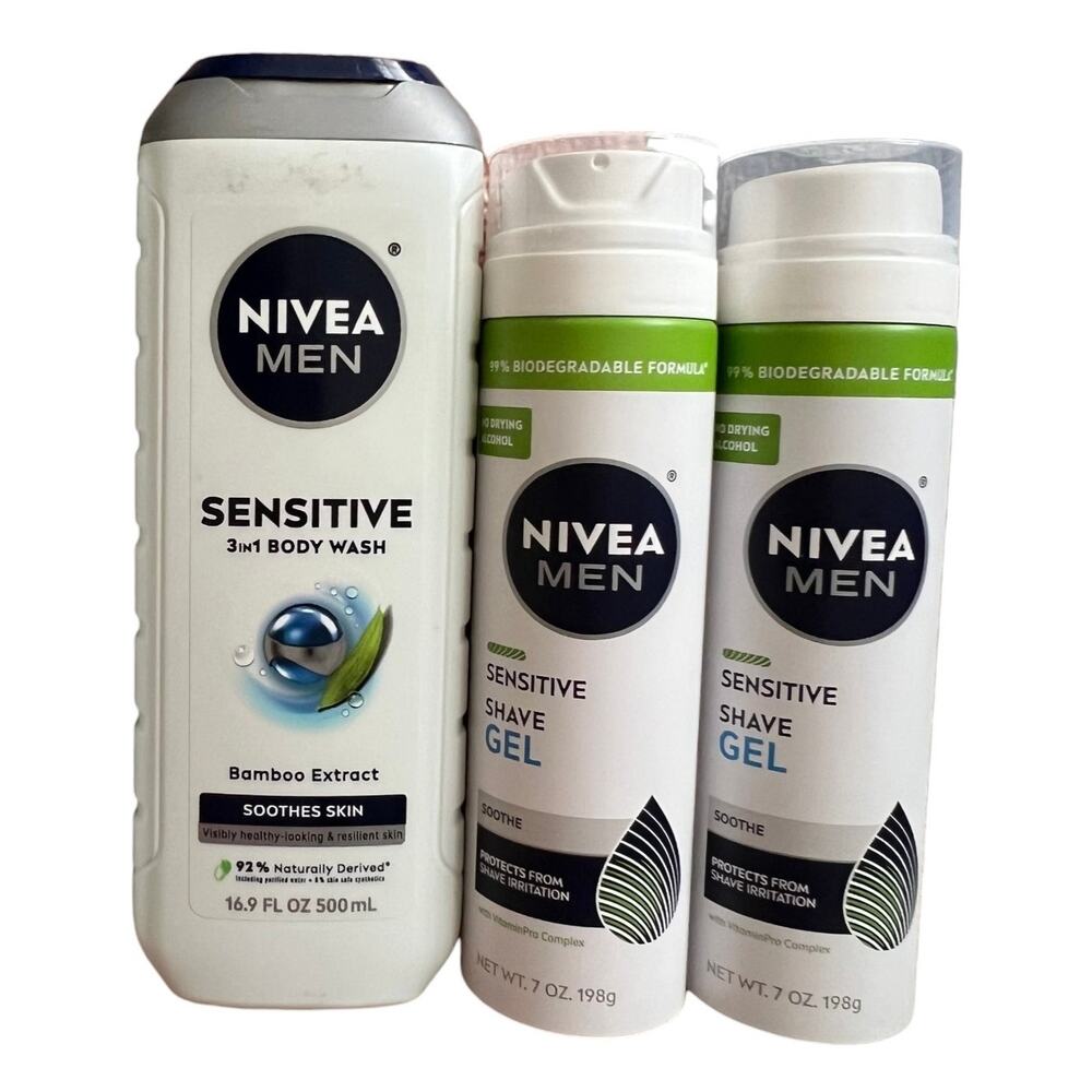 Lot 3  Nivea Men  Sensitive 3-in-1 Body Wash + Sensitive Shave Gel